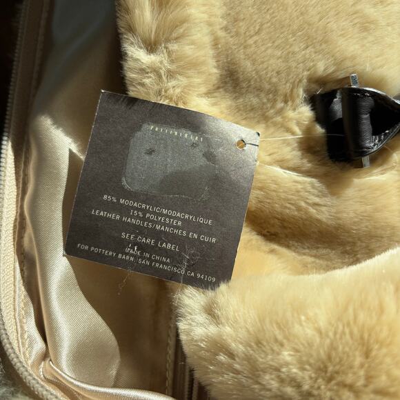 NEW Pottery Barn Faux Fur Duffle Bag Weekender Travel Zip Up with Pockets - Picture 8 of 10
